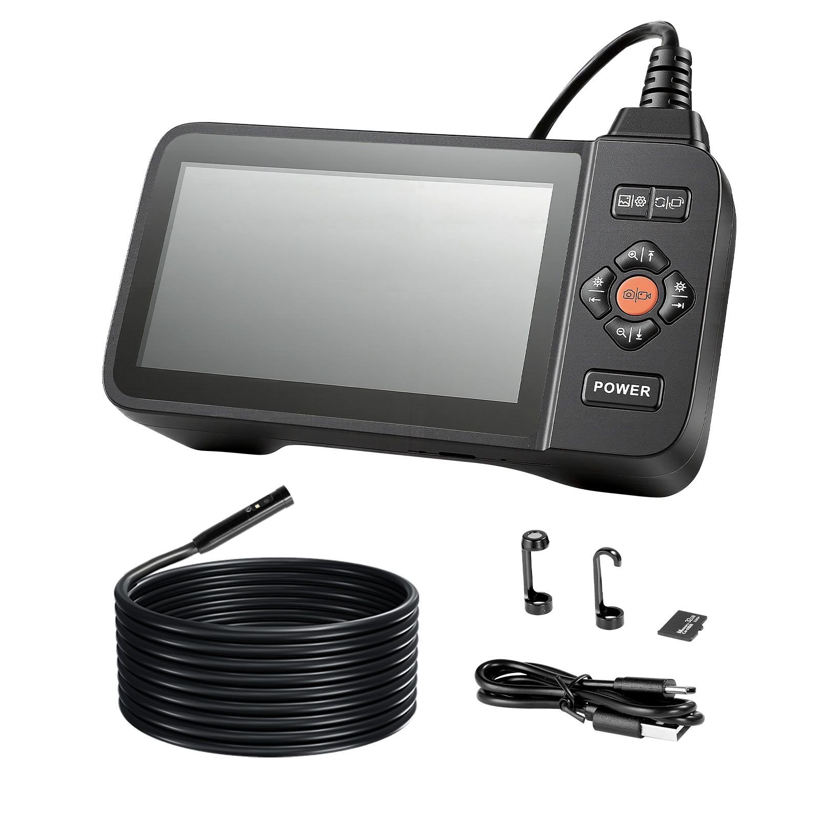 Industrial Triple-Lens Endoscope: 4.5″ IPS, 8X Zoom, IP67, 16.4ft Rigid Cable