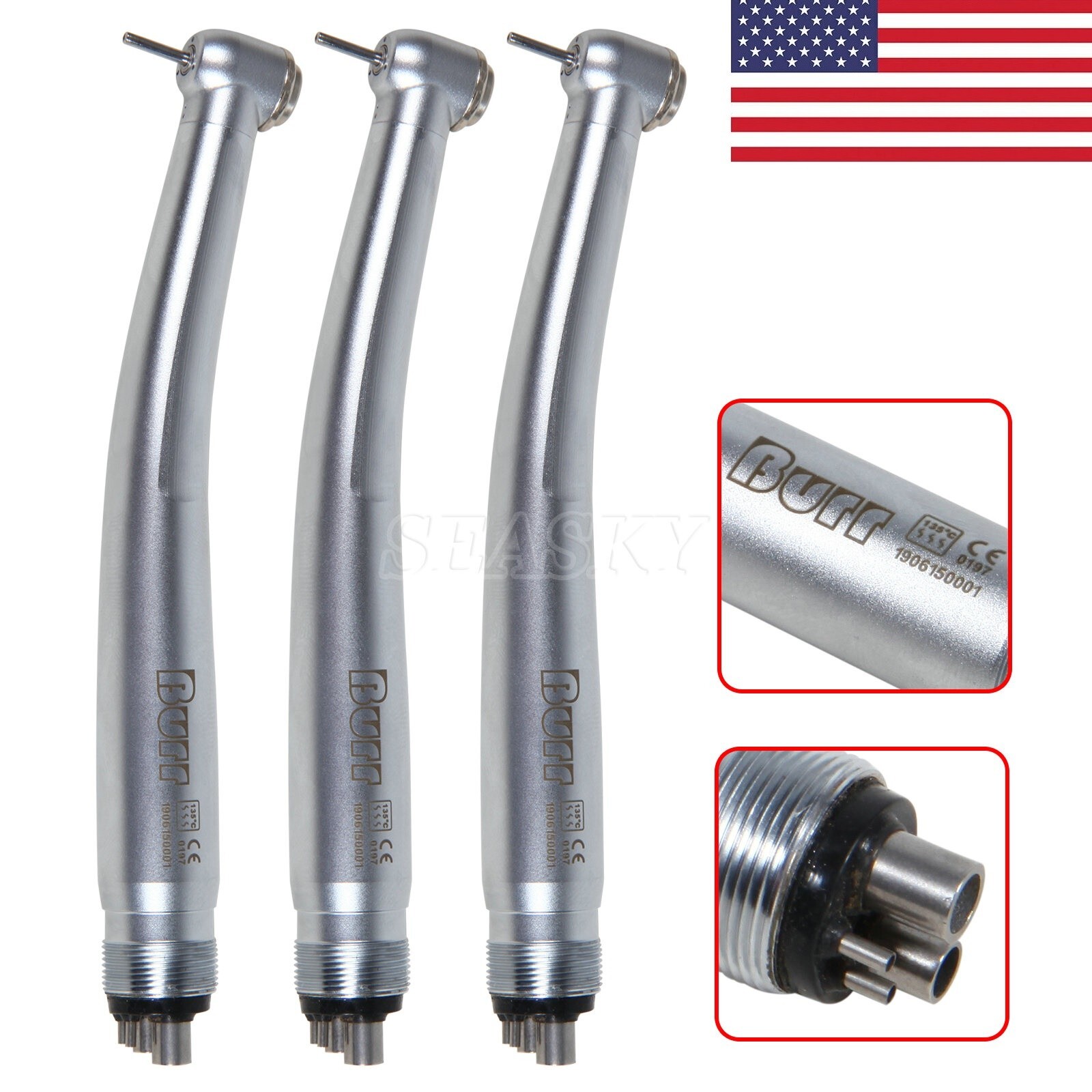 3x Dental LED Light Fiber Optic E-generator High Speed handpiece 4 Holes UDM USA