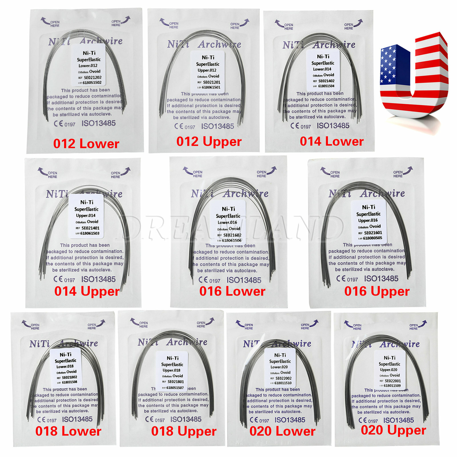 Dental Orthodontic Niti Arch Wire Round Super Elastic Upper Lower 012-020 USA