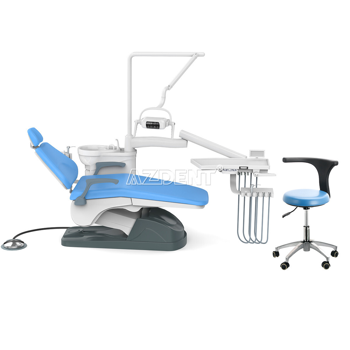 FDA Dental Unit Chair Computer Controlled DC Motor PU Hard Leather Sky Blue