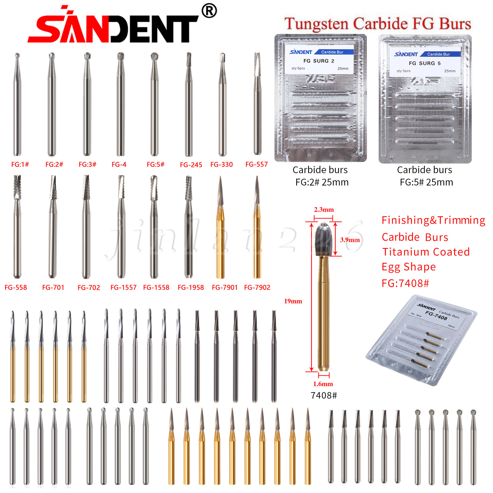 Round Carbide Burs for Friction Grip High FG (Choose Your Size & Qty) 19mm 25mm