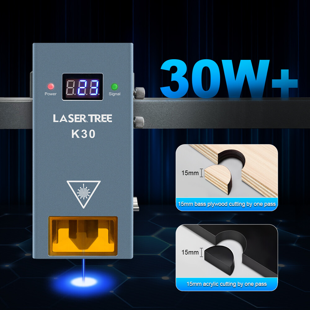 K30 30W+ Optical Power Laser Engraver Module with Air Assist for Wood and Metal