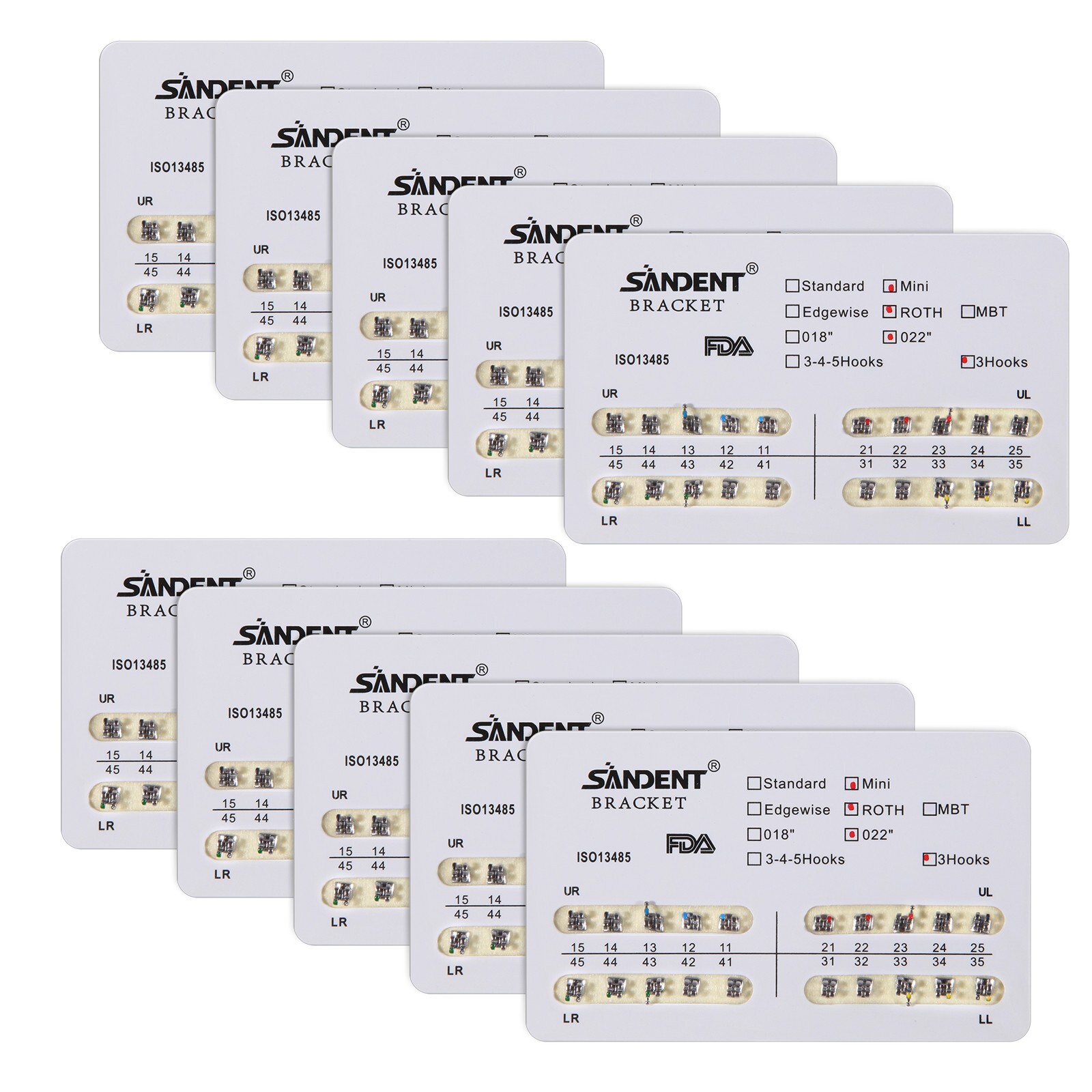 10 Packs SANDENT Dental Orthodontics Brackets Braces Mini Roth 022″Slot 3 Hooks