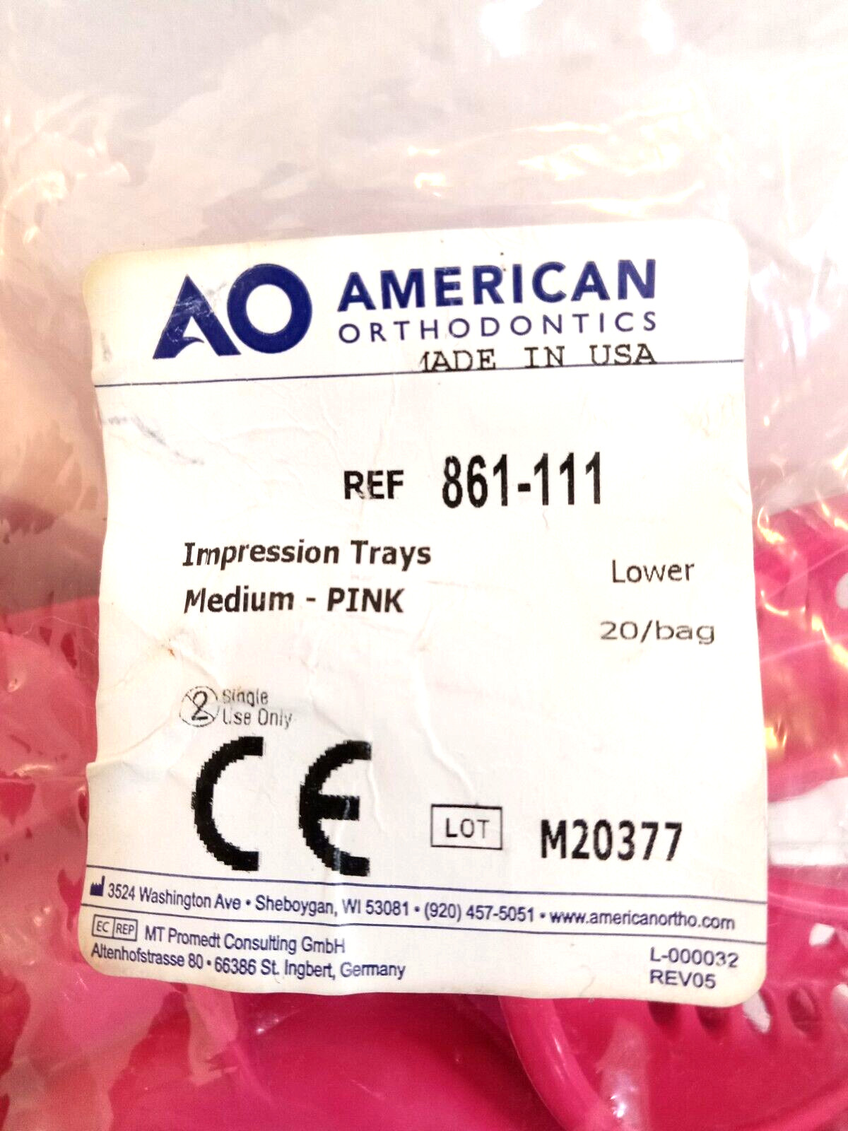 American Orthodontic Impression Trays Size Medium Pink Lower 20 Count NEW