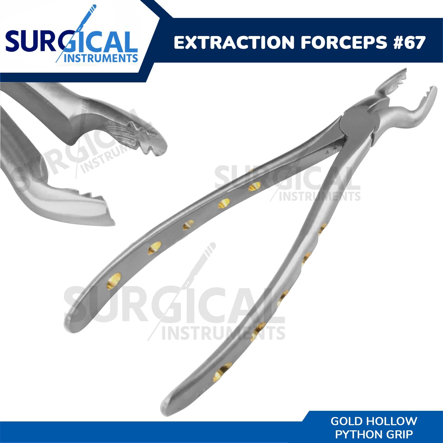 Heavy Duty Stainless Extraction Forceps #67 – Gold Hollow Python Grip German Gr