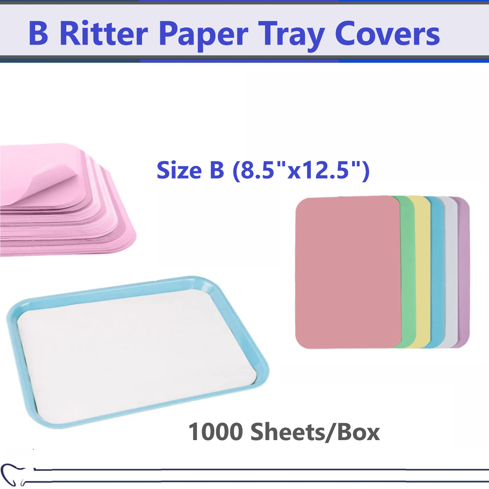 Dental Paper Tray Cover Size B / C / F White Blue Pink Green Lavender, 1000/Bx