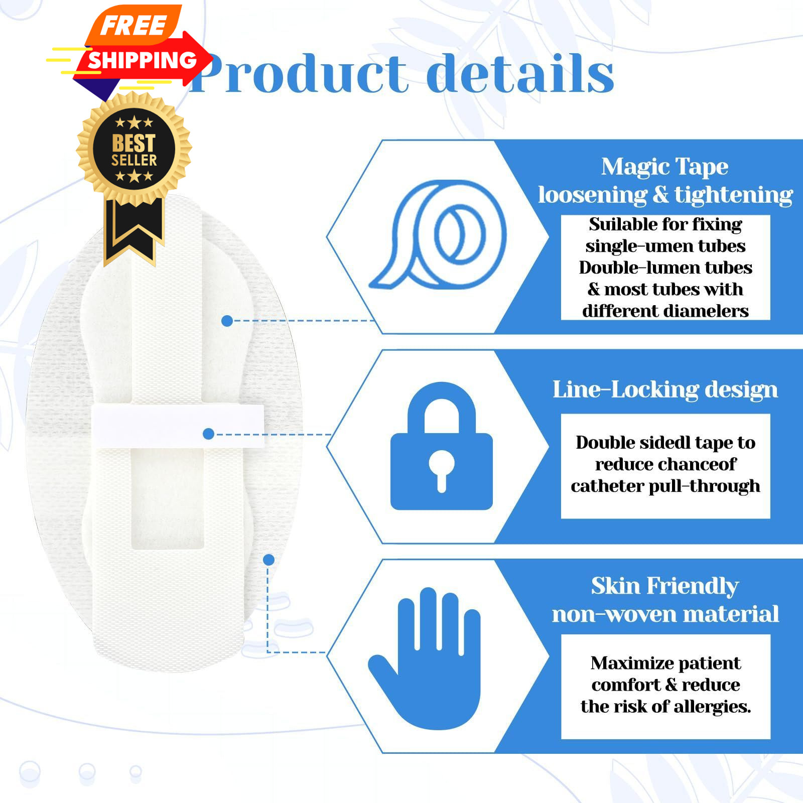 30 PCS Catheter Stabilization Device, Adhesive Feeding Tube Holder White