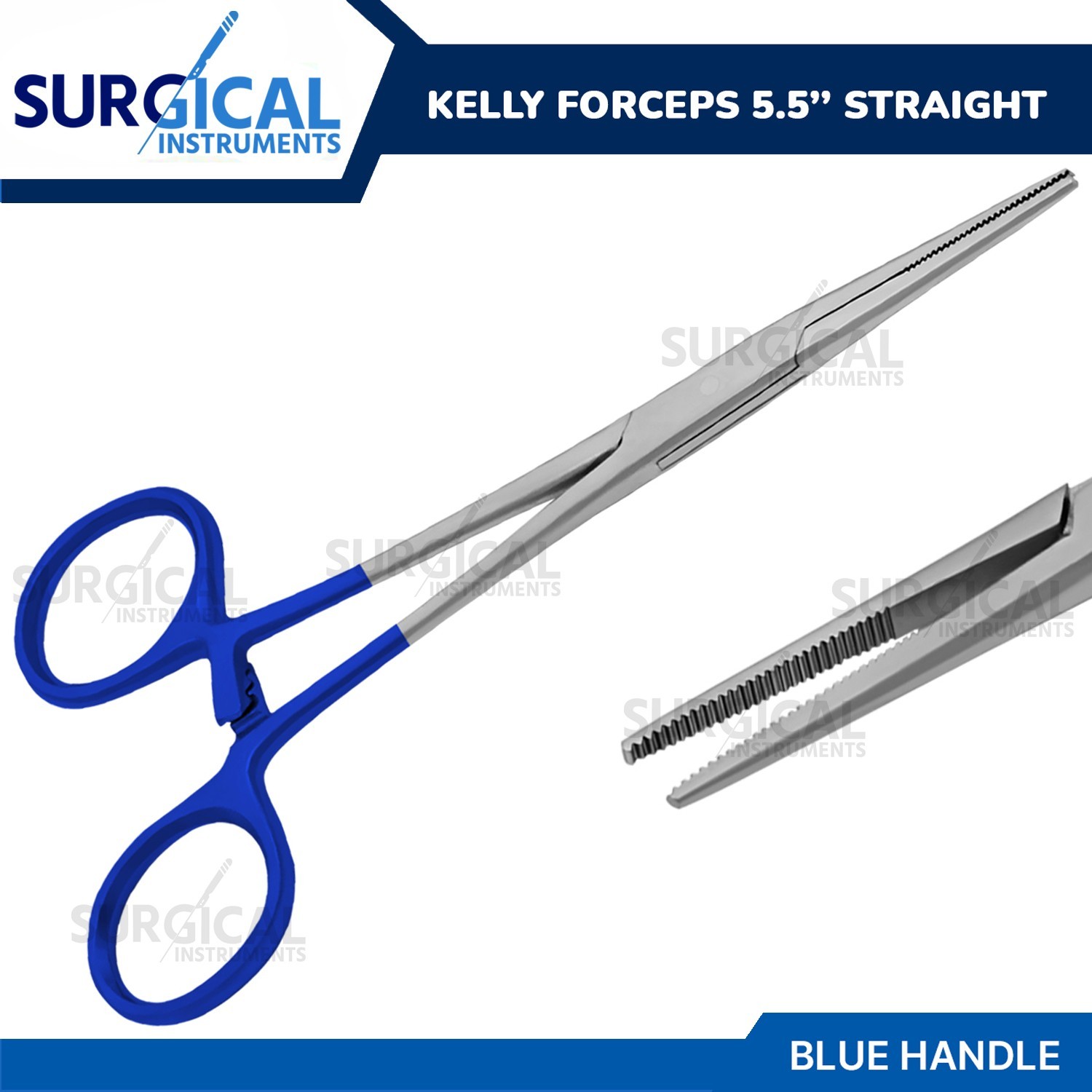 Kelly Hemostat Forceps 5.5″ Straight Blue Handle Surgical Dental German Grade