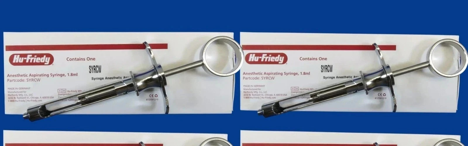 Lot of 5 Hu-Friedy CW Style Dental Anesthetic Aspirating 1.8ml Syringe SYRCW