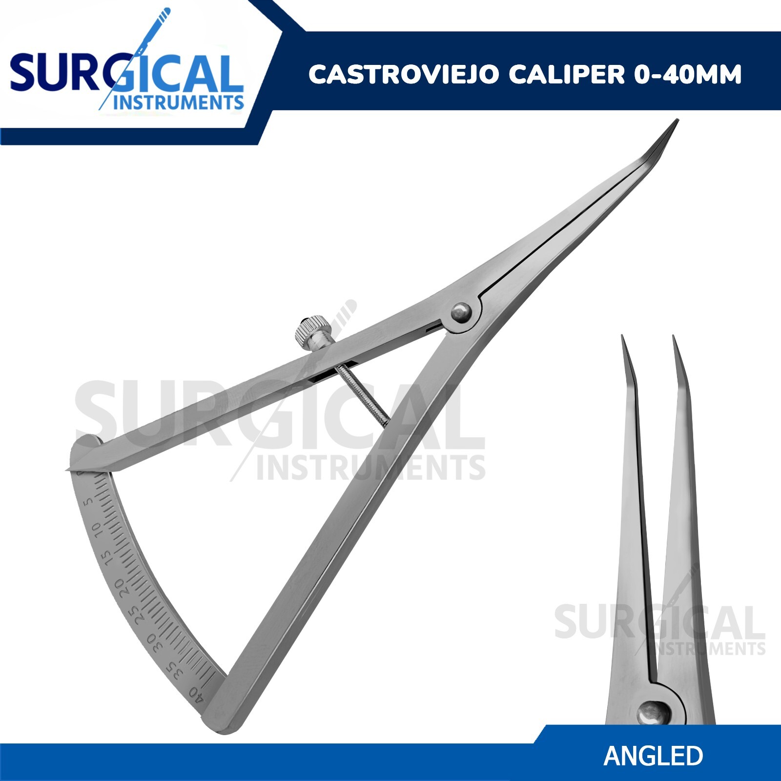 Long Castroviejo Caliper 4.5″ Angled Dental Instruments 0 to 40 MM German Grade
