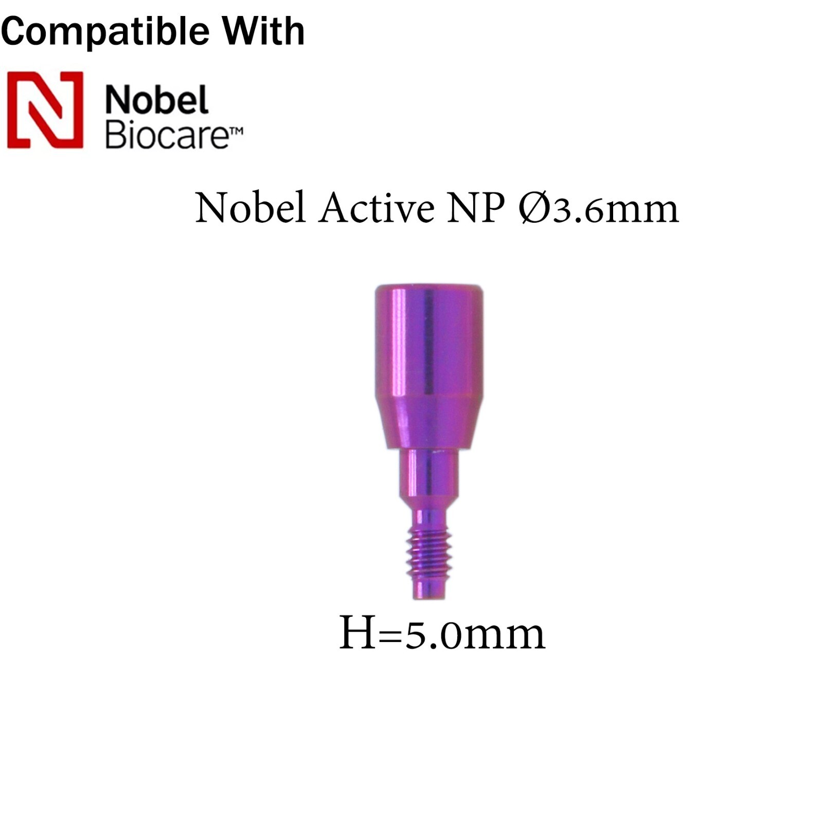 Dental Healing Cap Abutment NP Ø3.6/5.0mm fits NOBEL Active H=3.0/5.0/7.0mm