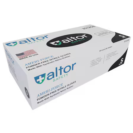 ALTOR SAFETY 30120B Disposable Gloves, 6 mil Palm, Nitrile, Powder-Free, S, 100