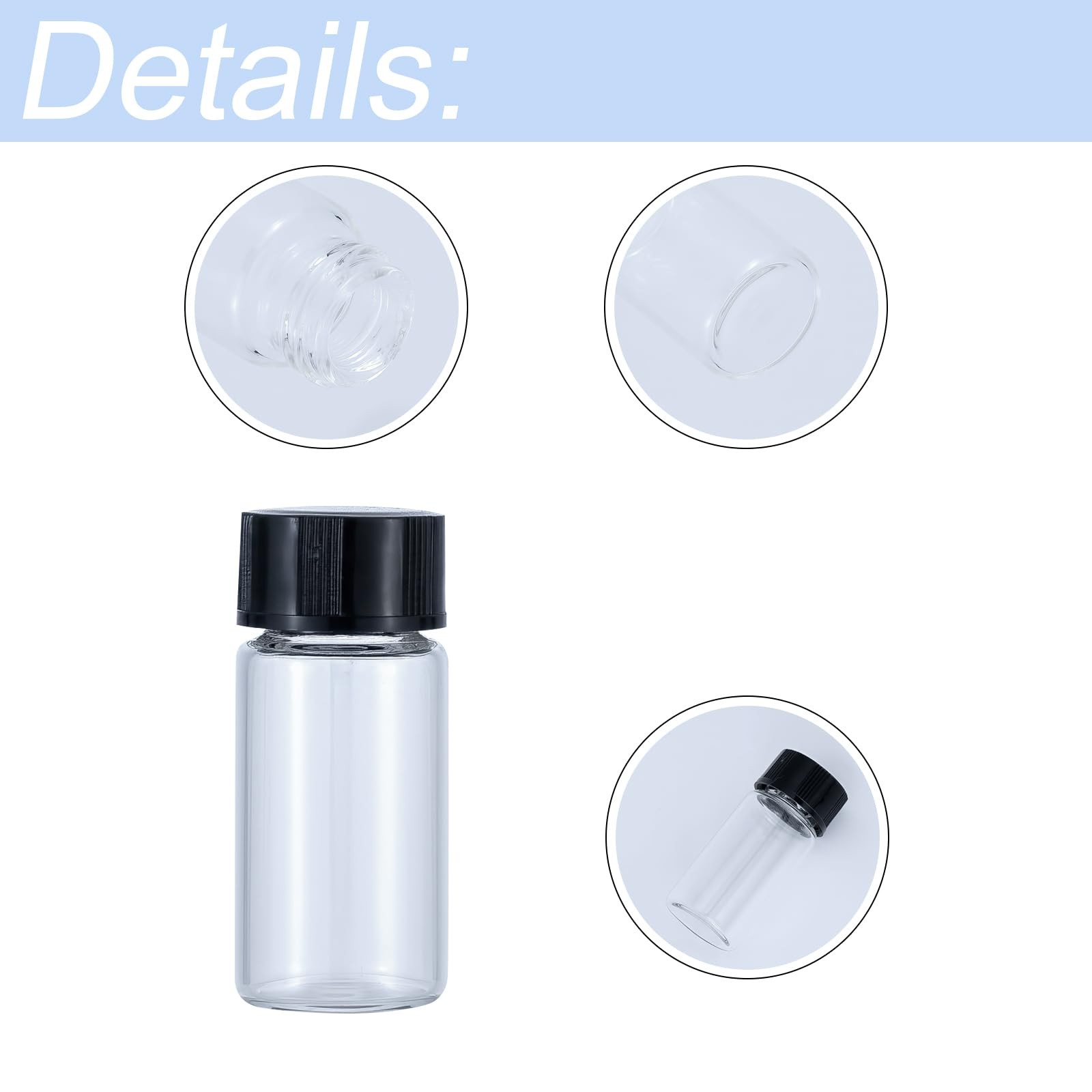 2 or 10 Pc 5ml Mini Clear Glass Vials with Plastic Screw Caps for Essential Oils