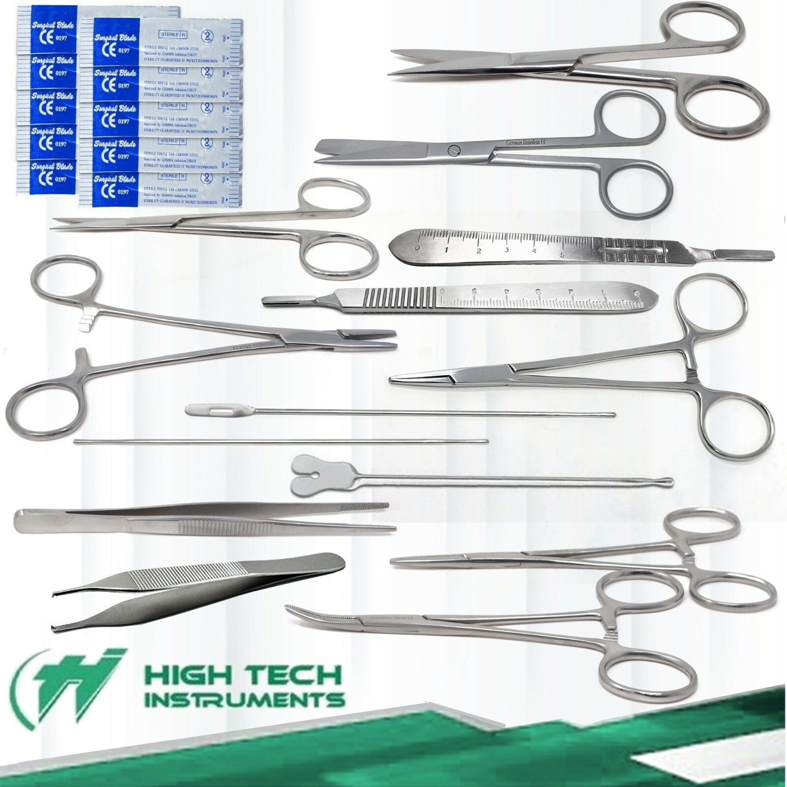 14 PC Minor Surgery Veterinary Surgical Instruments Kit Set+ 100 Scalpel Blades