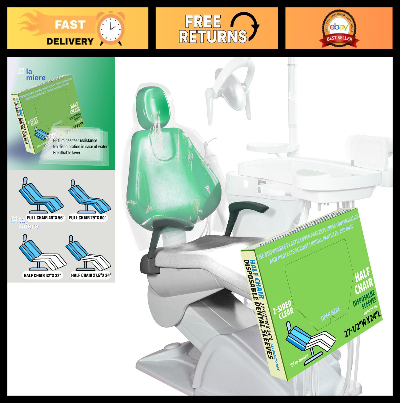 225pcs Disposable Dental Chair Covers 27.5” x 24” – Medium Sleeves for Tattoo &