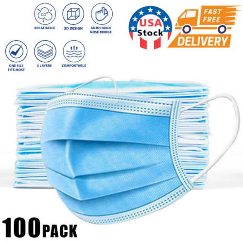 100 PCS Blue Face Mask Mouth & Nose Protector Respirator Masks with Filter