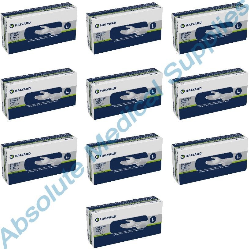 *1,000-Gloves* Halyard Sterling Nitrile-XTRA PF Exam Extended Cuff Large 53140