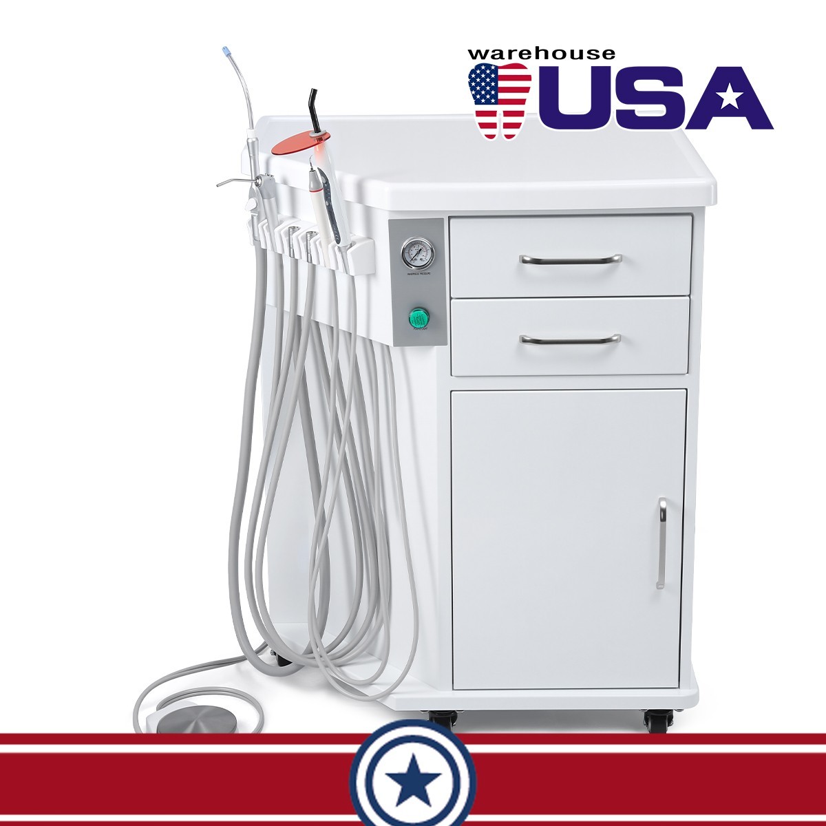 Dental Mobile Delivery Unit Built-in Drawers& Storage With Air Compressor 4Hole