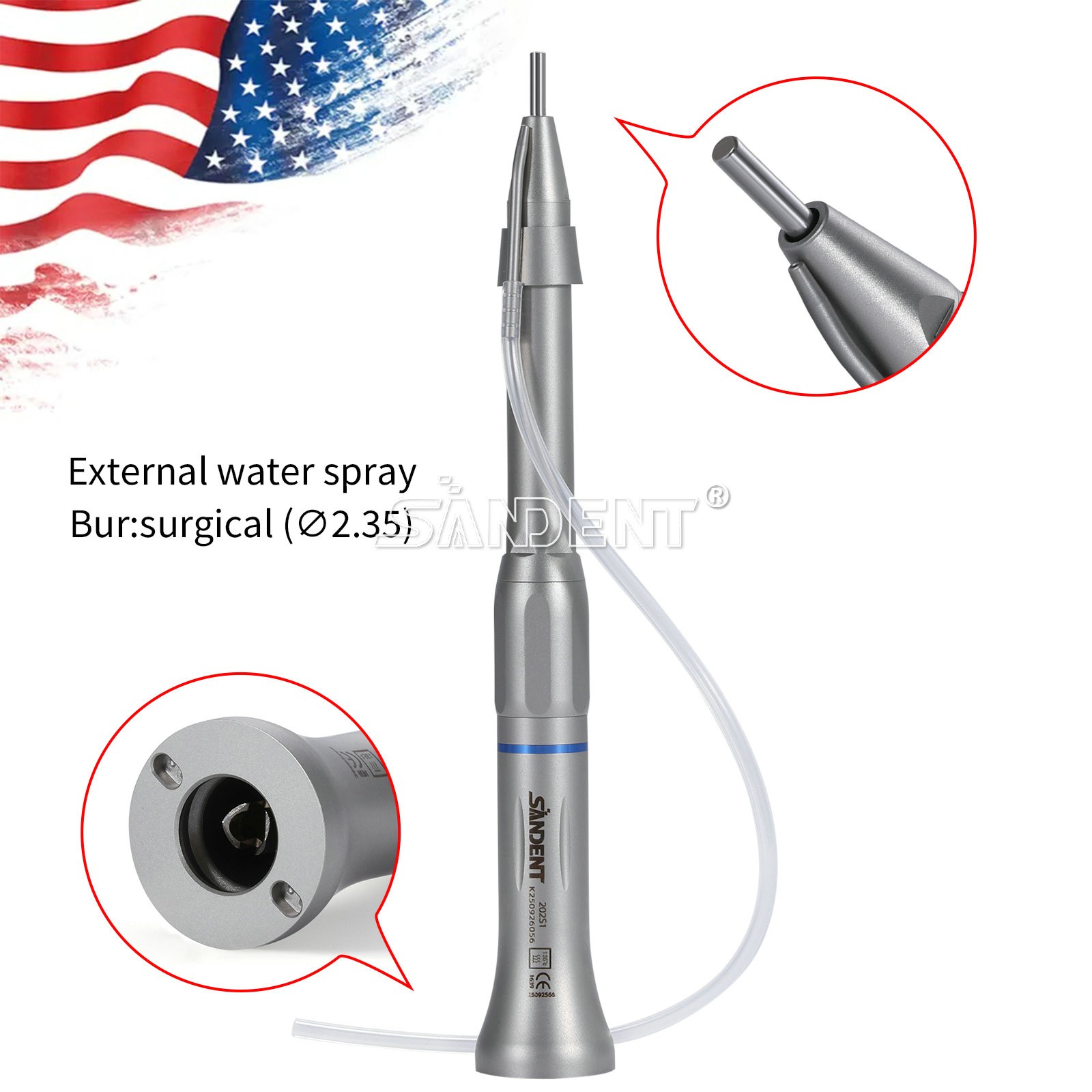 SANDENT Surgical Straight Handpiece 1:1 Micro Surgery external Water Spray