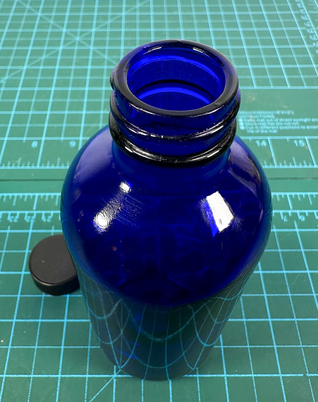 Cobalt Blue Glass Bottle Jar 8 Oz Round Apothecary Lab Reagent Black Screw Cap
