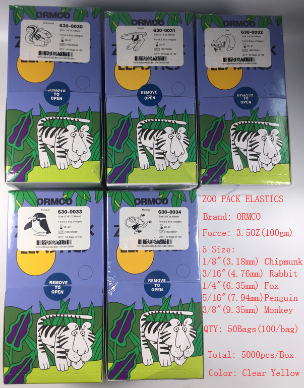 Zoo Pack Dental Orthodontic Elastics Rubber Bands 3.5OZ 1/8 3/16 1/4 5/16 3/8