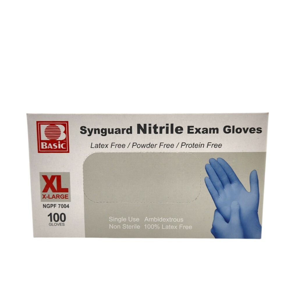 Basic XL Synguard Nitrile Exam Gloves – Disposable, Blue (100/Box) Fast Ship NEW