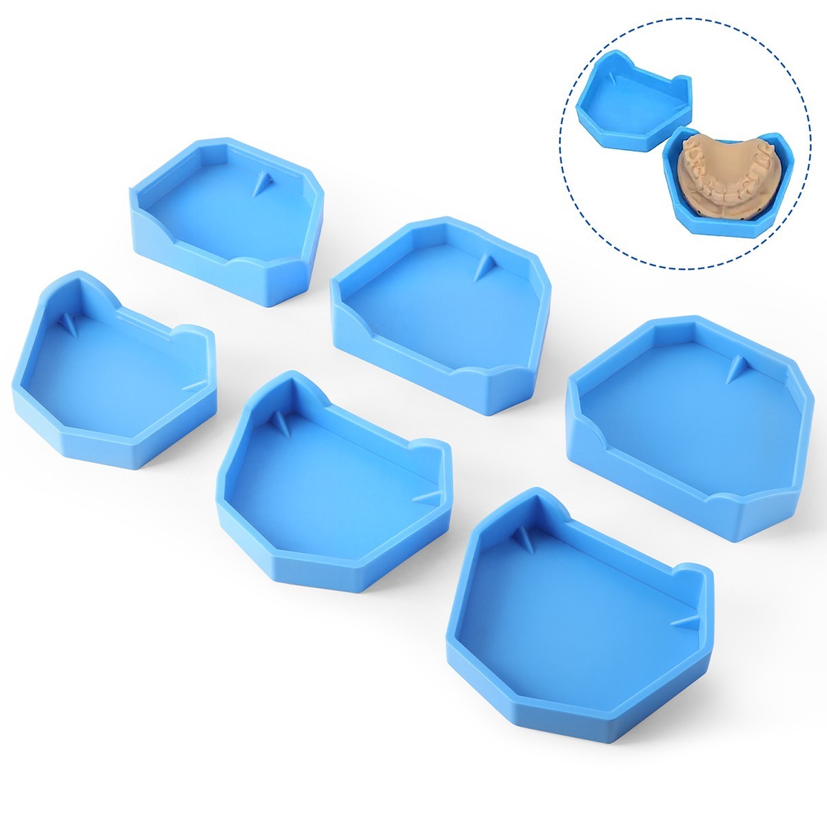 6Pcs/Set Dental Model Former Base Molds Silicone Rubber Notches Plaster Tray