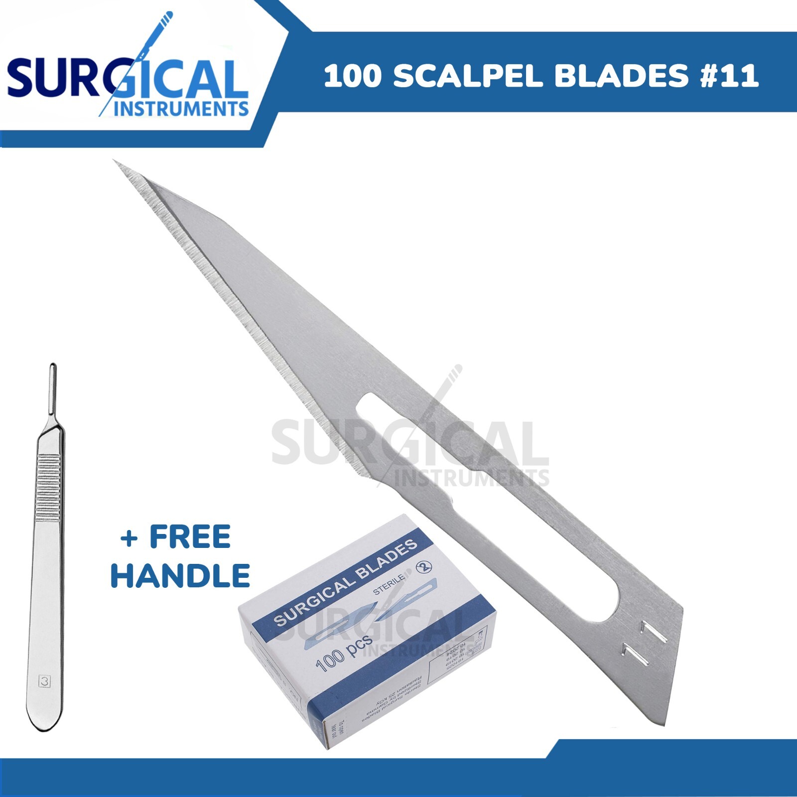 100 Scalpel Blades #11 + 1 Scalpel Handle #3