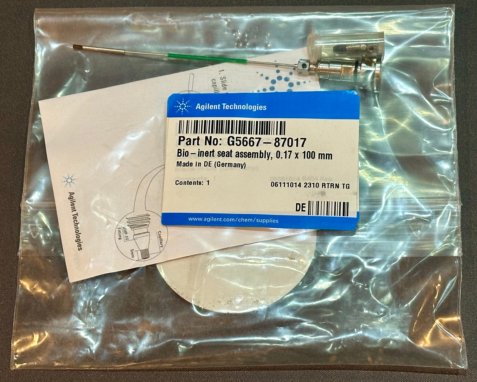 AGILENT G5667-87017 Bio-inert needle assembly 0.17 x 100 mm – new sealed package