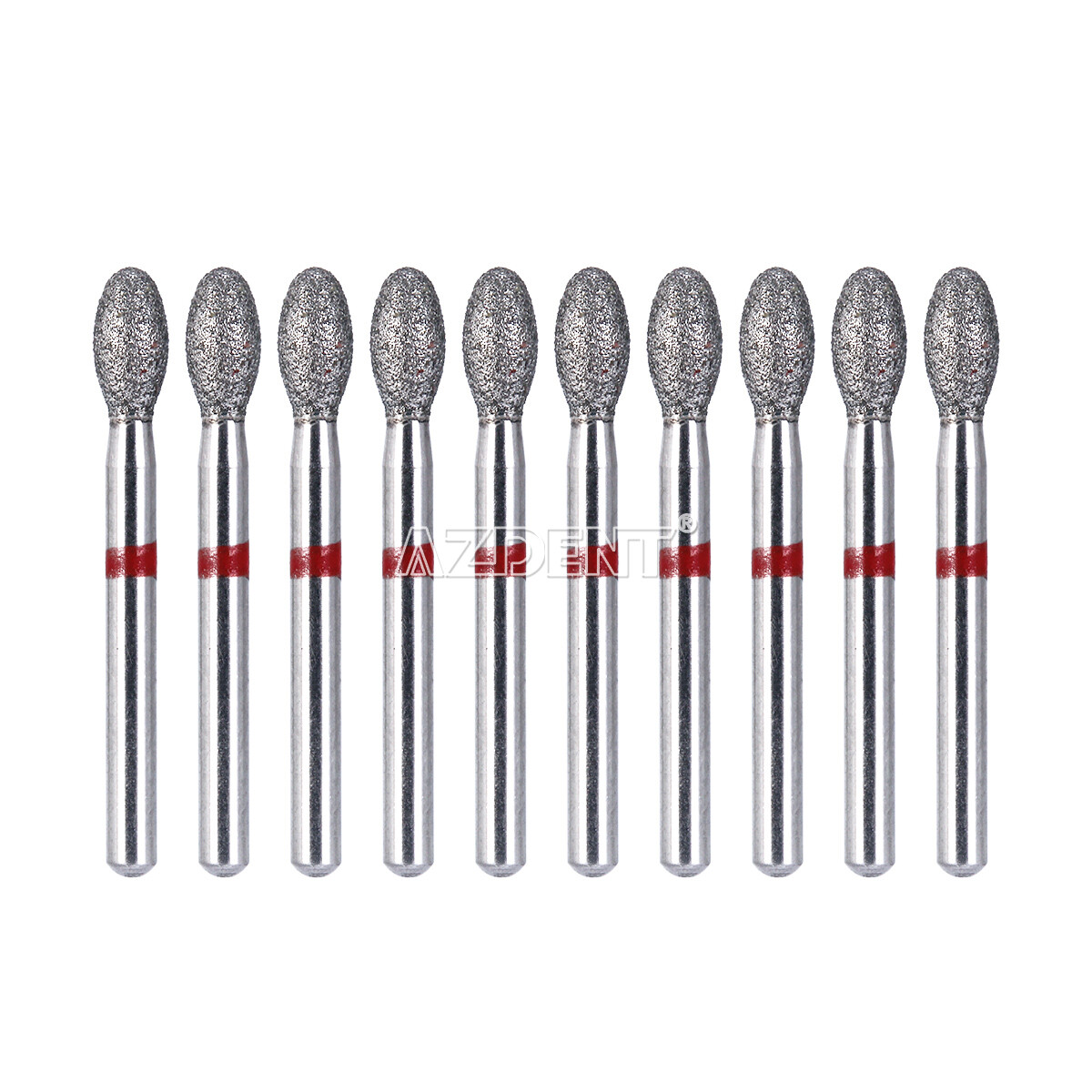 10pcs AZDENT Dental FG Diamond Burs Egg Football #379-023F Fine Grit Red
