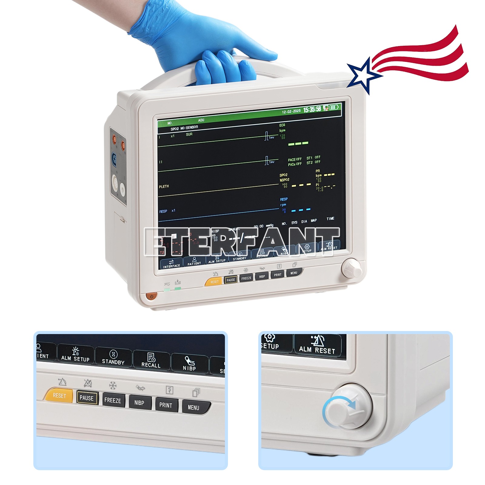 SNP900N 12″ Patient Monitor Vital Sign/Mobile Rolling Cart Height-Adjustable US