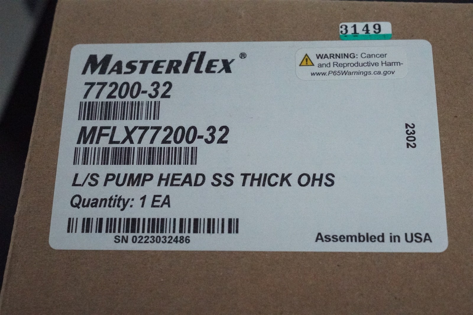 Cole Parmer Masterflex 77200-32 Pump Head New in Box