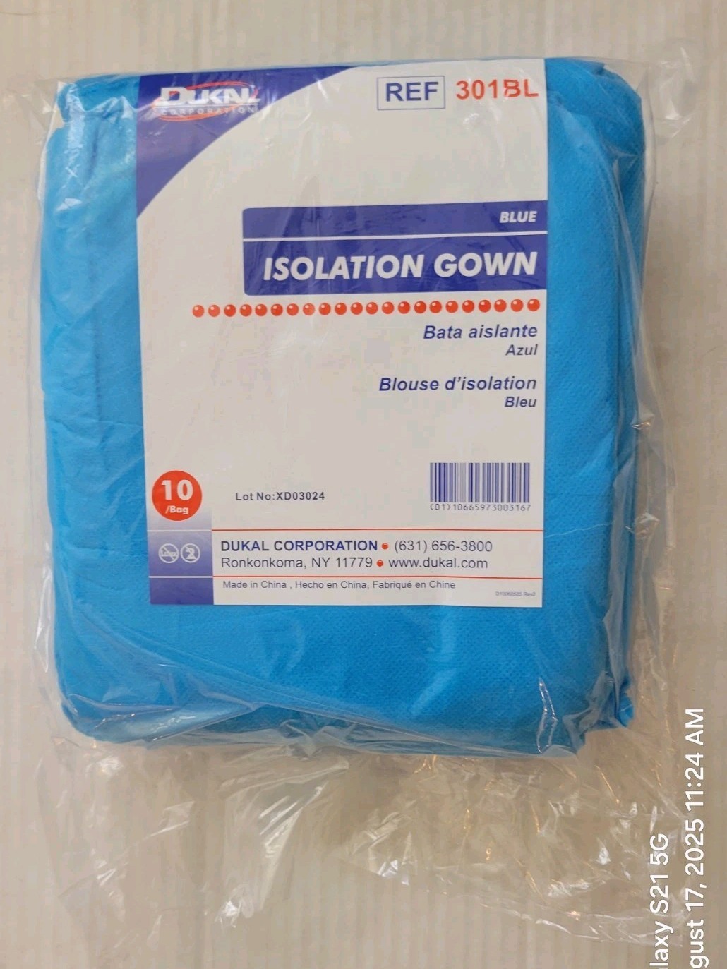 Dukal Isolation Gown-301BL-Pack of 10-Non-Sterile-Blue-One Size-New