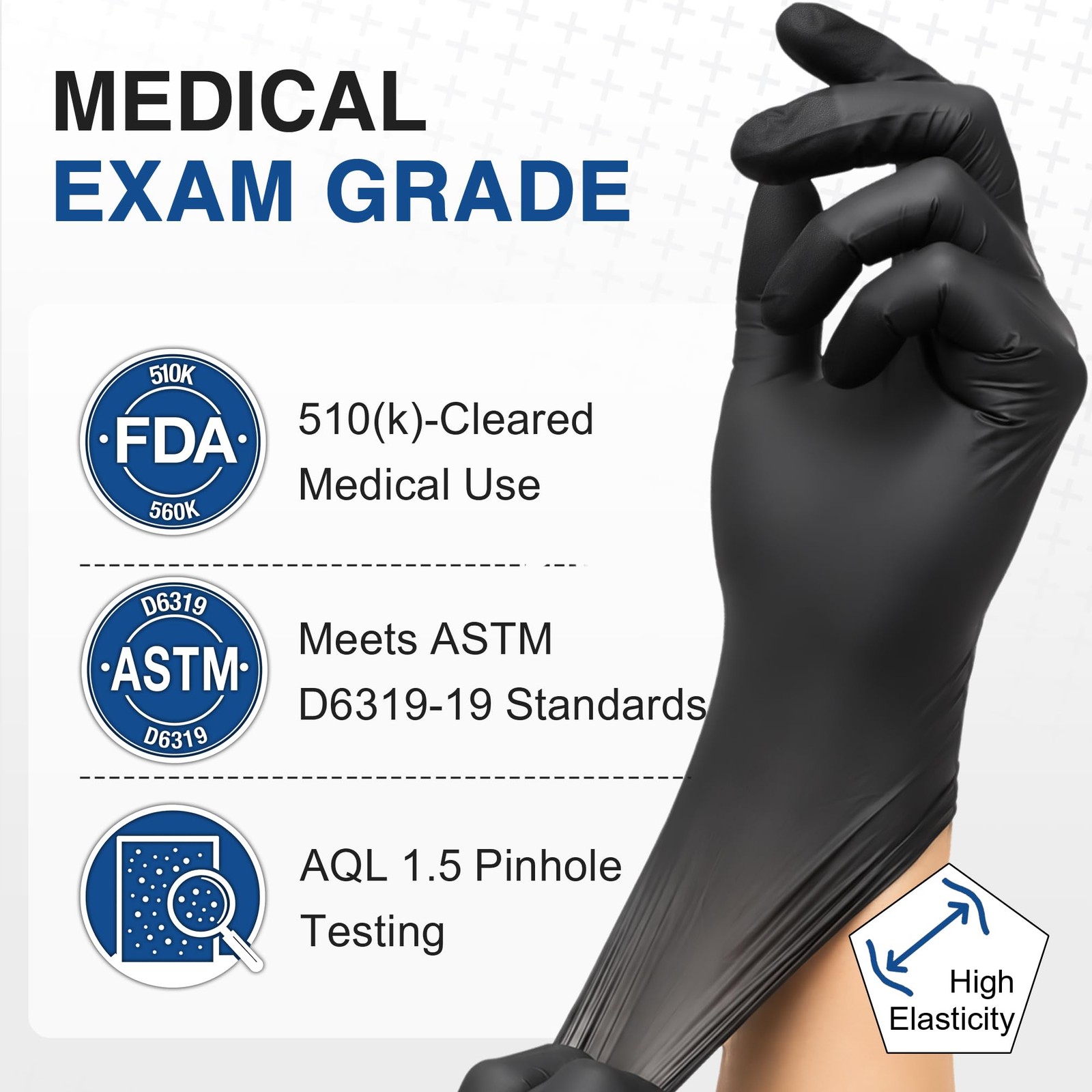 Schneider Medical Nitrile Exam Gloves, 4 Mil Black Gloves Large,