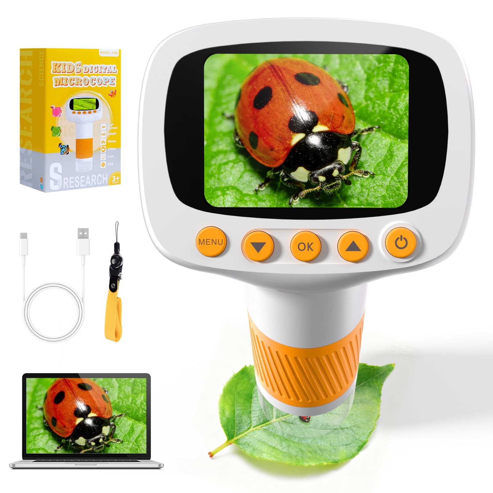 Pocket Kids Microscope for Over 3 Years Old, 1000X Handheld orange