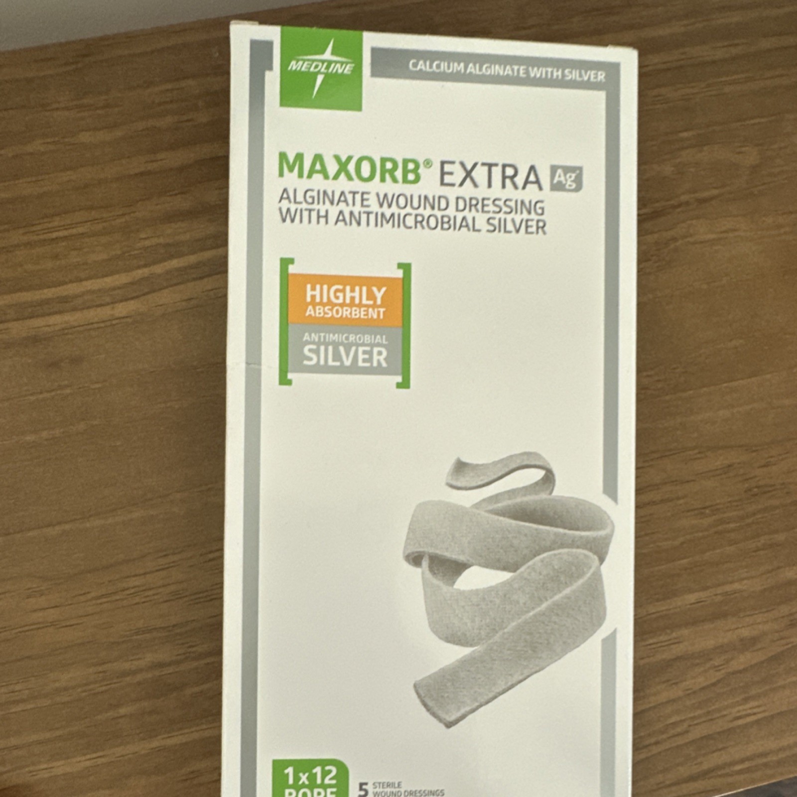 Medline MAXORB EXTRA Ag Alginate Dressing 1×12 Rope 5 Sterile MSC9412EP