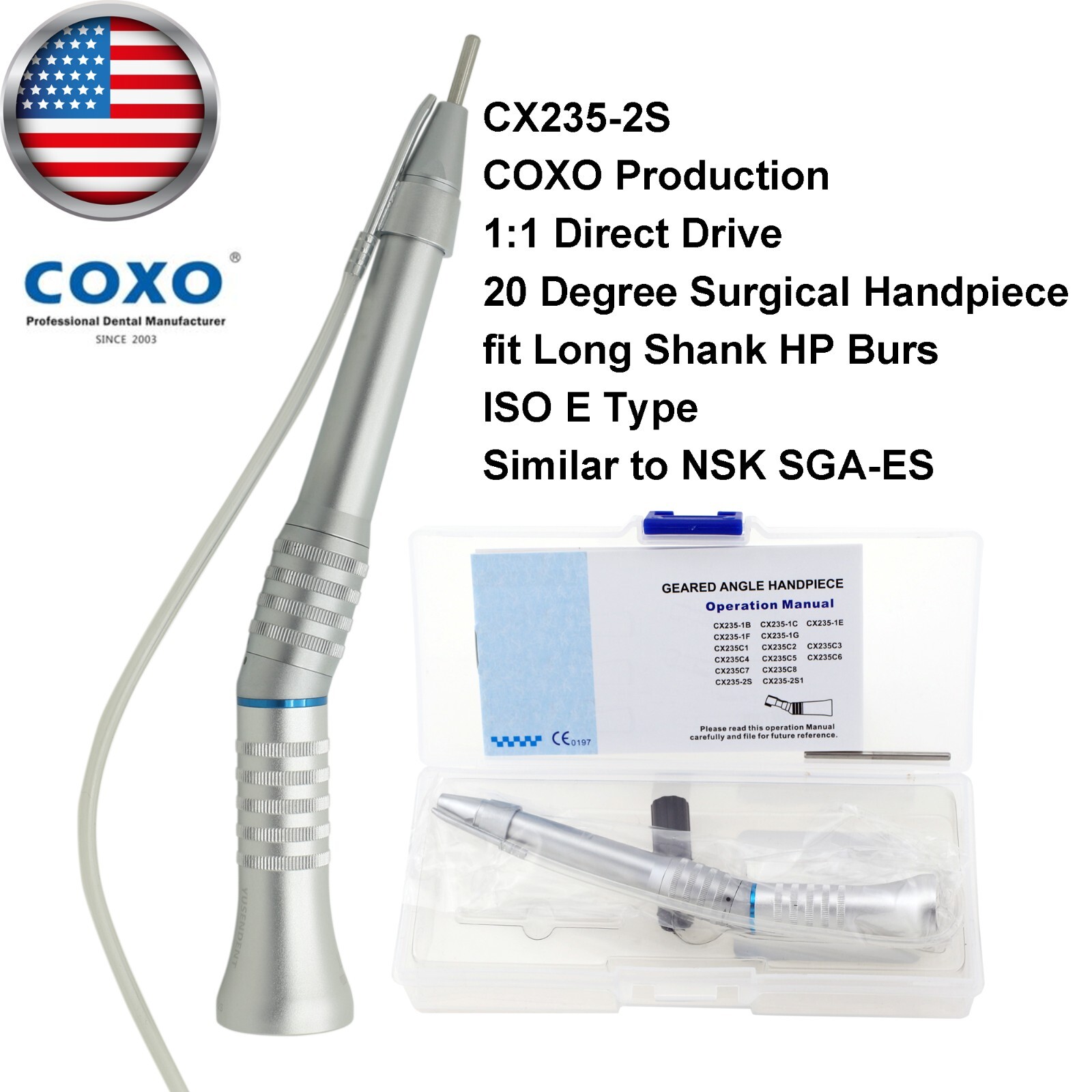COXO 1:1 Surgical Handpiece 1:2 20° Angle Straight Attachment NSK SGA-ES SGA-E2S