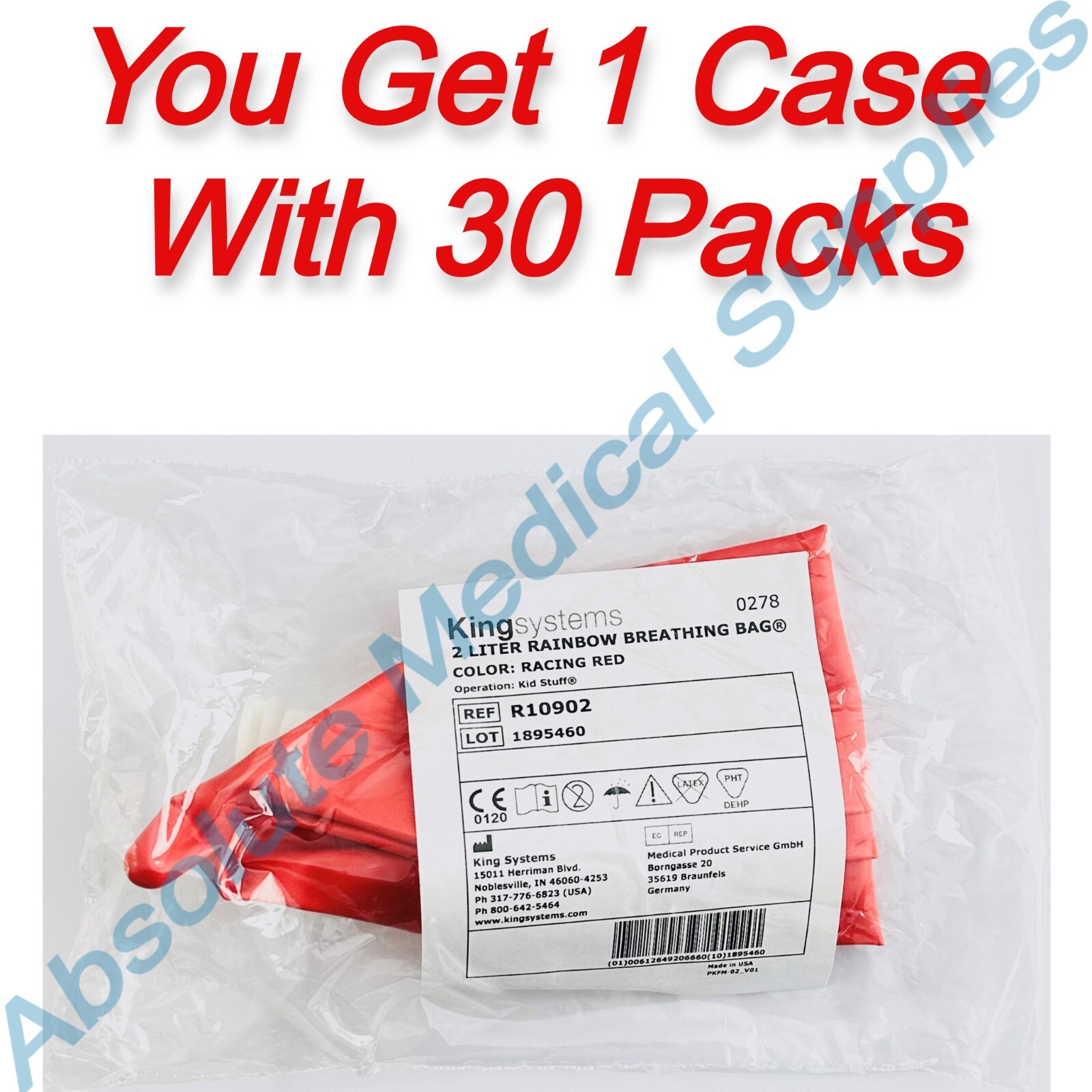 *30-Pack* King Systems 2 Liter Rainbow Breathing Bag Red R10902