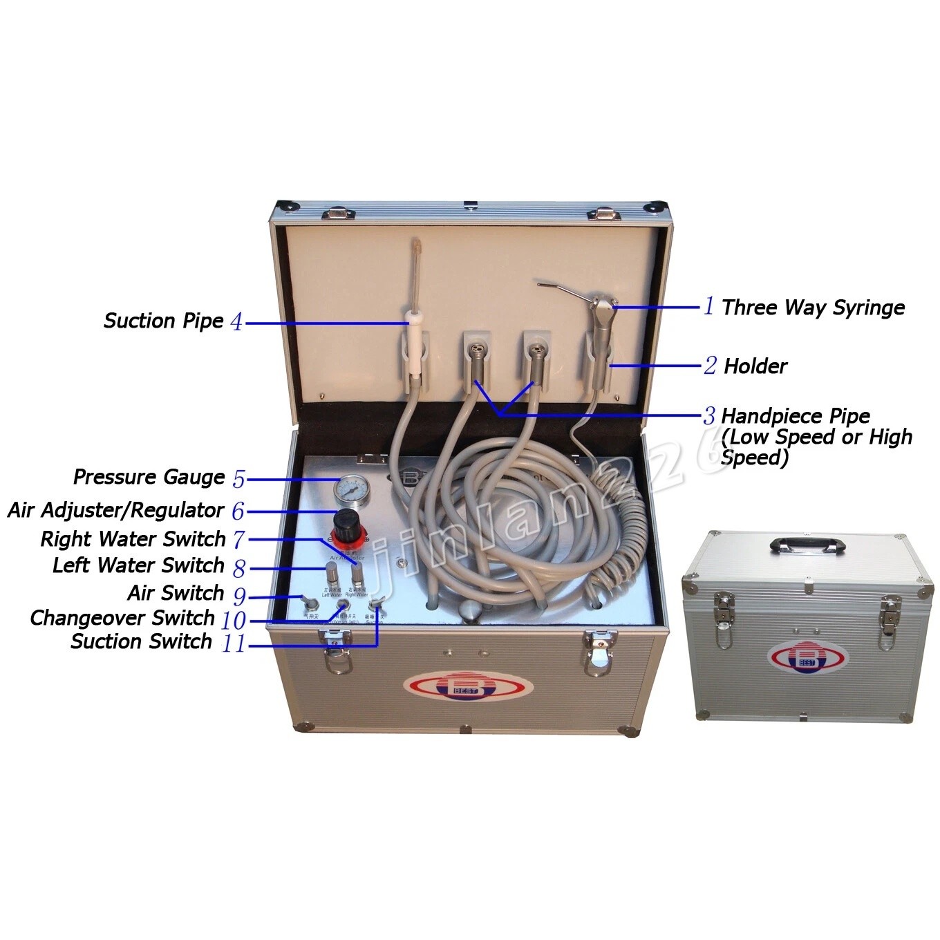 Portable Dental Turbine Unit with Air Compressor Suction Triplex Syringe BD-402B