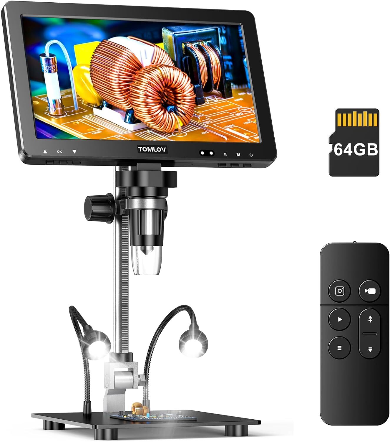 TOMLOV HDMI Digital Microscope 1500X 20MP 10.1″ HD IPS Coin Microscope Magnifier