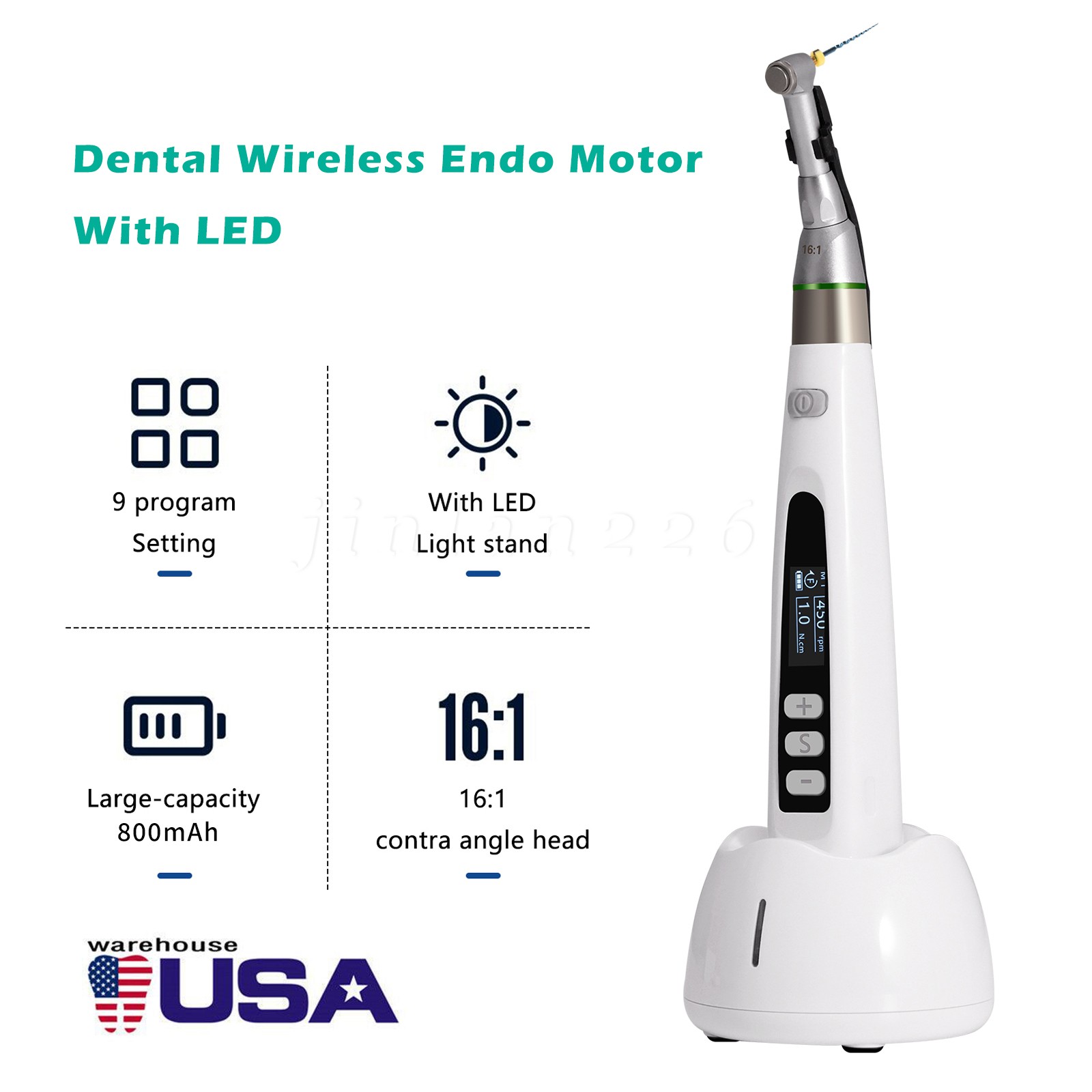 Cordless Endo Motor Handpiece w/ LCD Display, Auto Reverse & Portable
