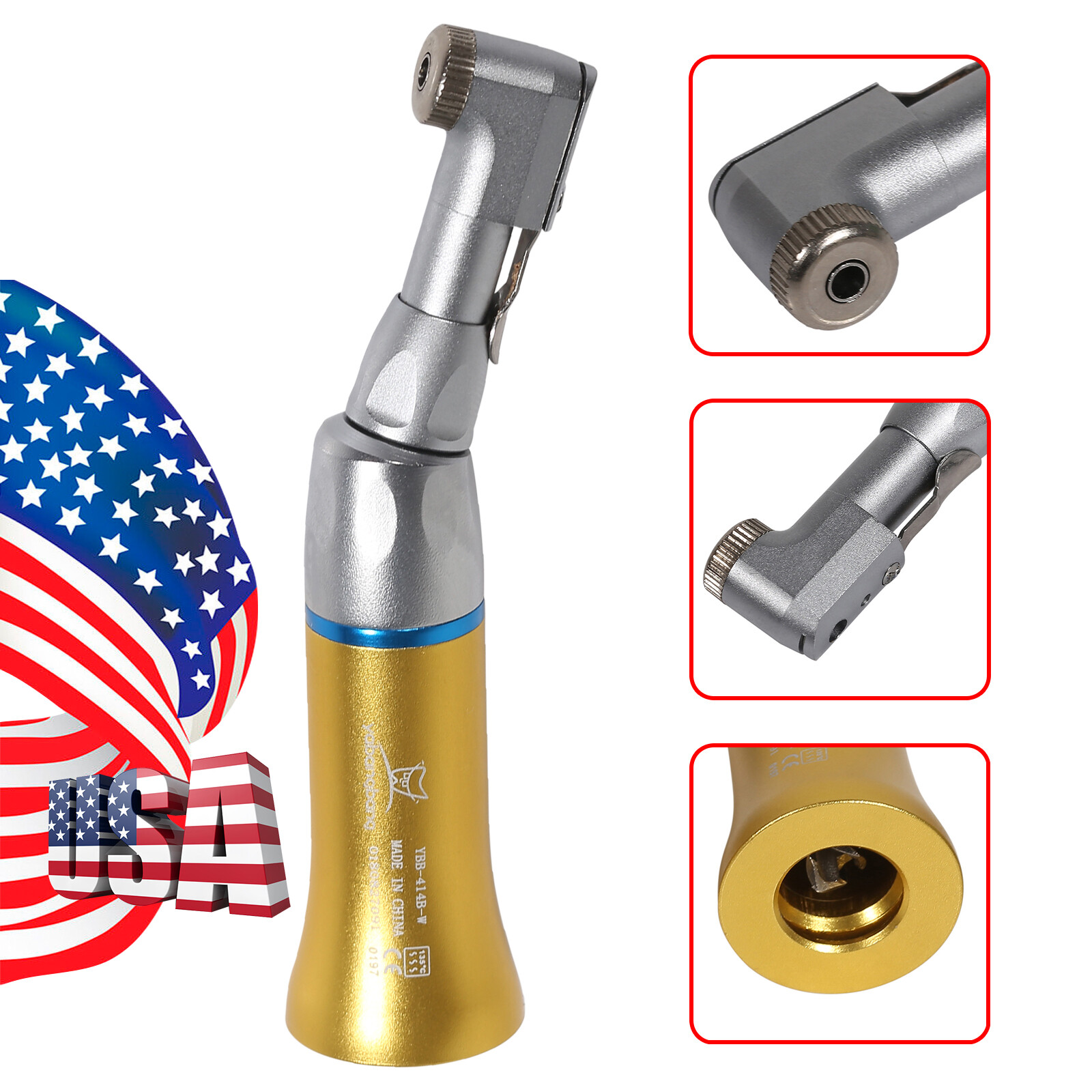 NSK Style Dental Contra Angle Low Speed Handpiece Latch Gold For E-type motors