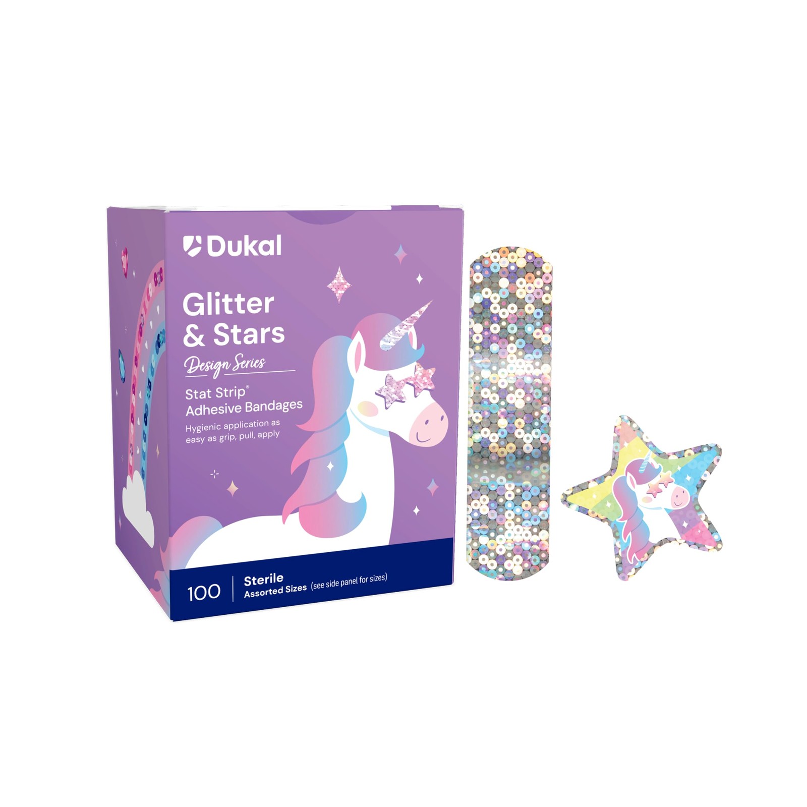 Dukal American White Cross Designer Adhesive Bandages Sterile Glitter 3 Per 4 X