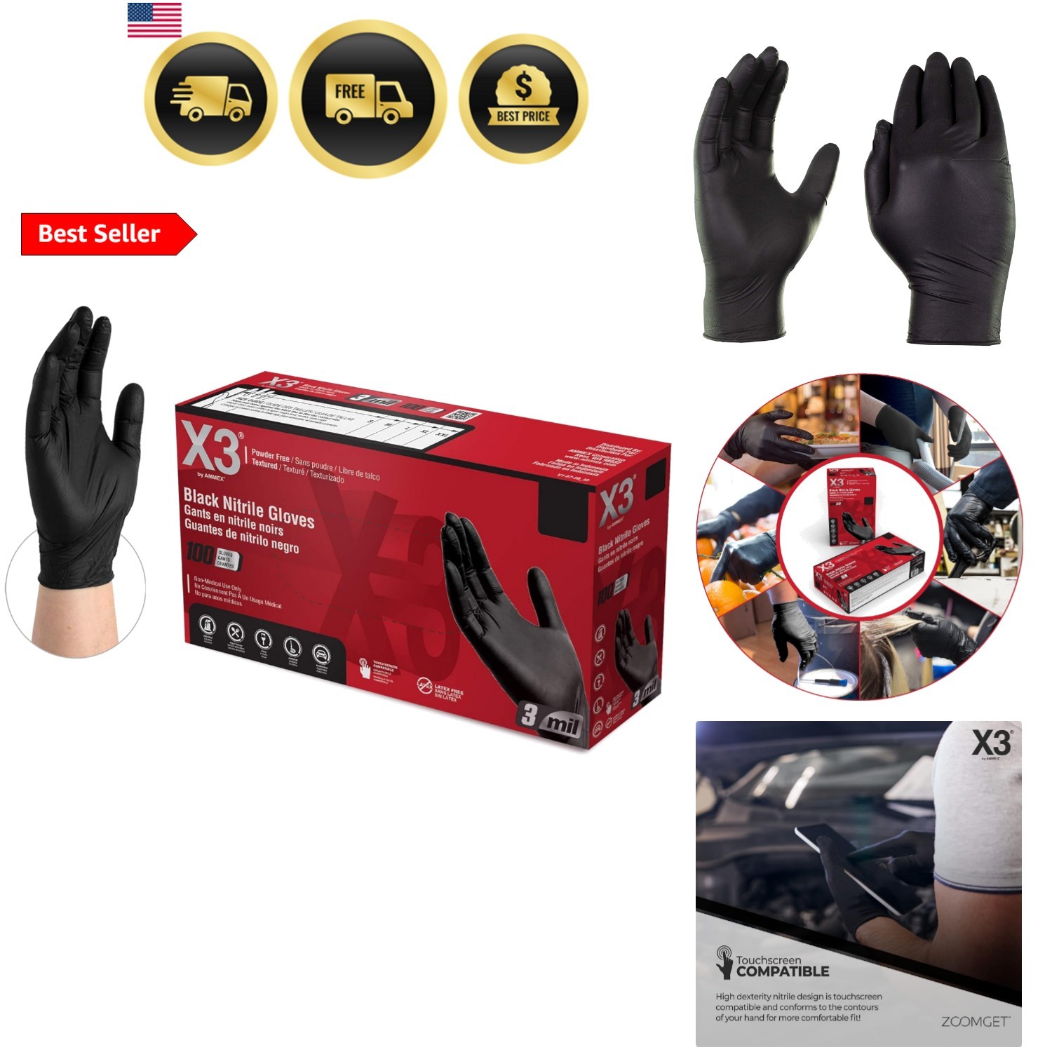 Black Gloves, Disposable, Latex Free, Nitrile, for Cooking, Food Prep, 3 Mil,…