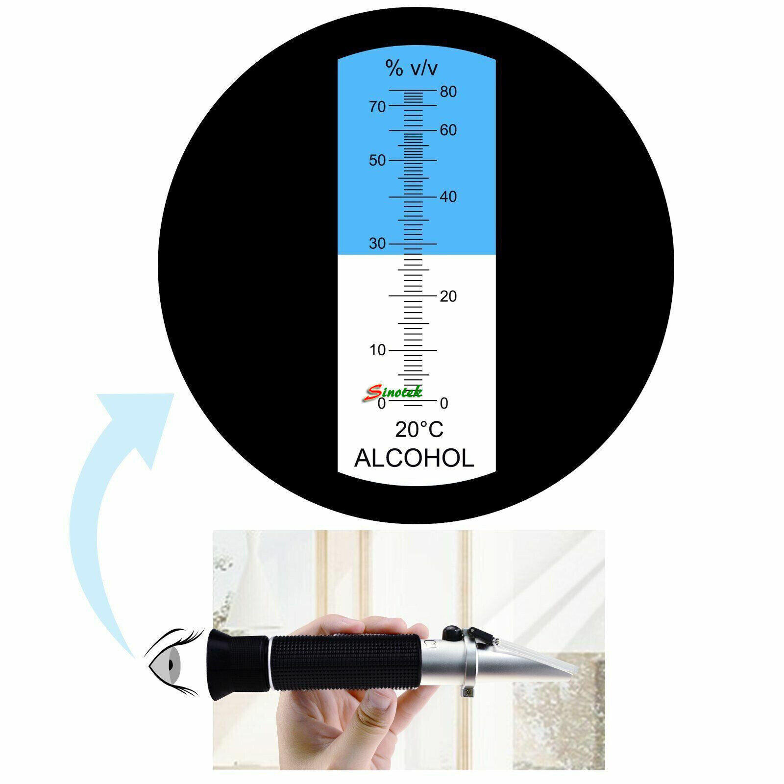 Portable Refractometer Design for Liquor Alcohol Content Tester 0~80% w/ ATC