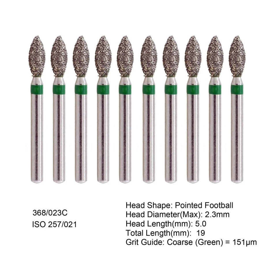 10 pcs Dental Diamond Burs FG Round End Taper Pear Football Fine Coarse Grit