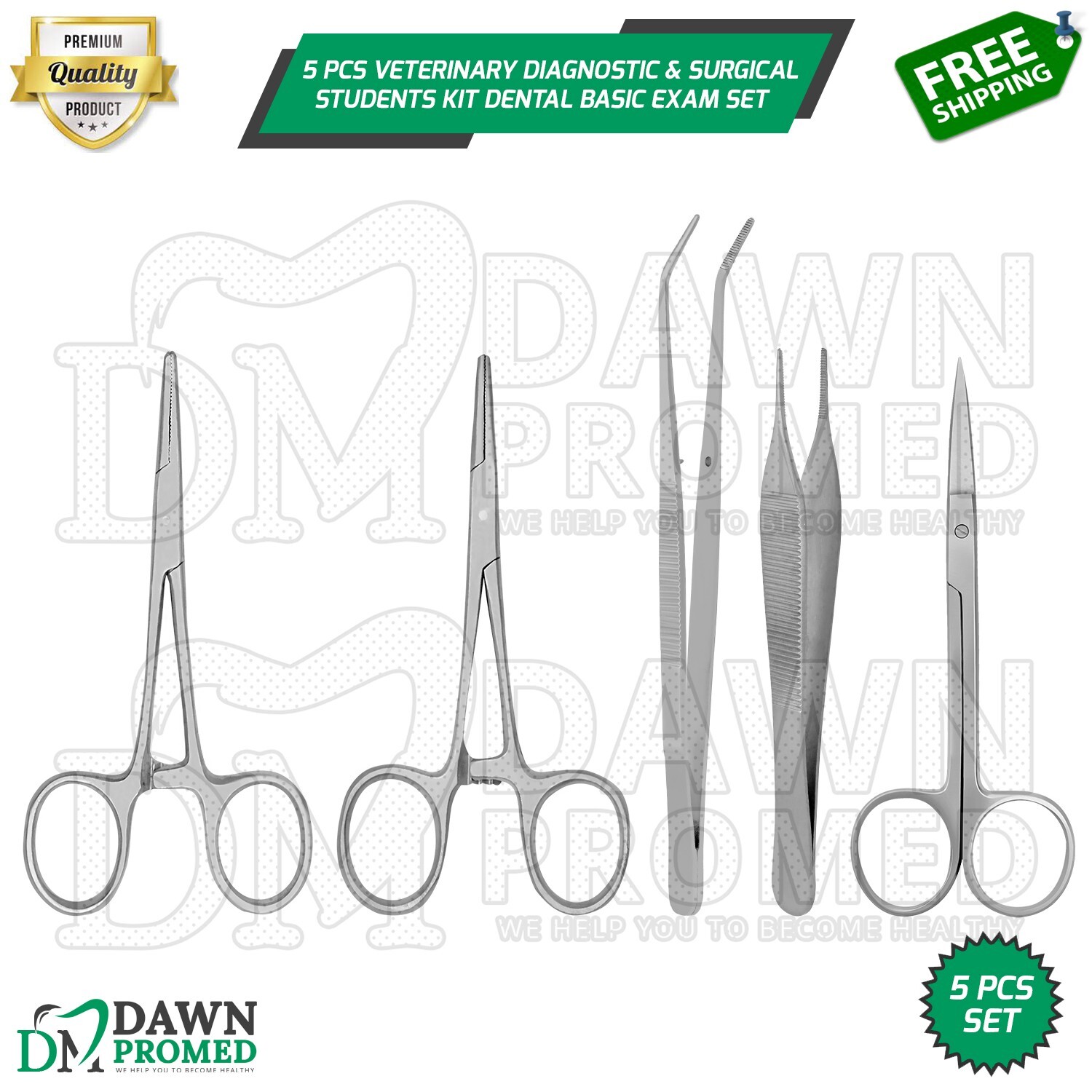 5 Pcs Veterinary Diagnostic & Surgical Students Kit Dental Basic Examination Set
