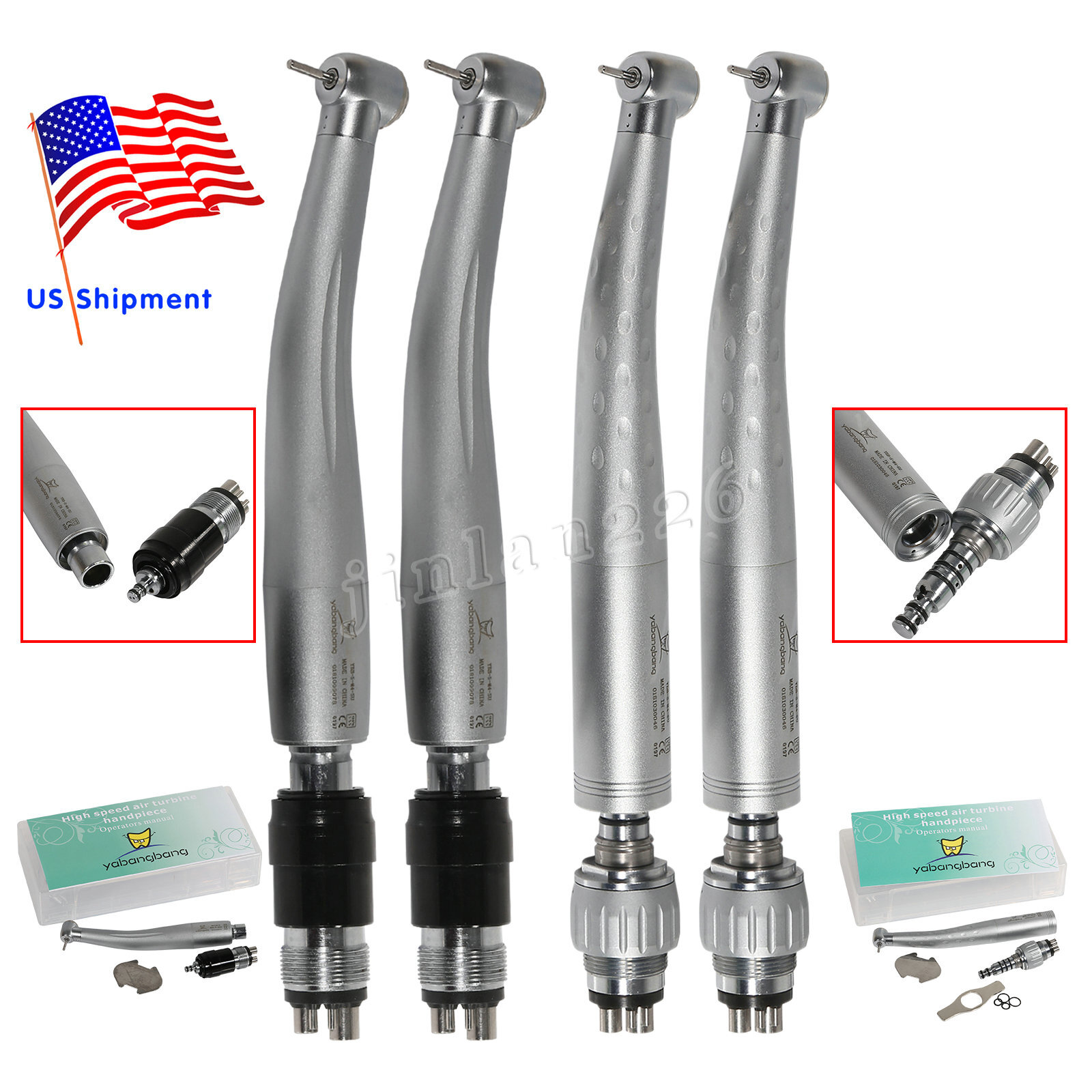 1-5 Yabangbang Dental Fast High Speed Handpiece with 4 Hole Quick Coupler Swivel