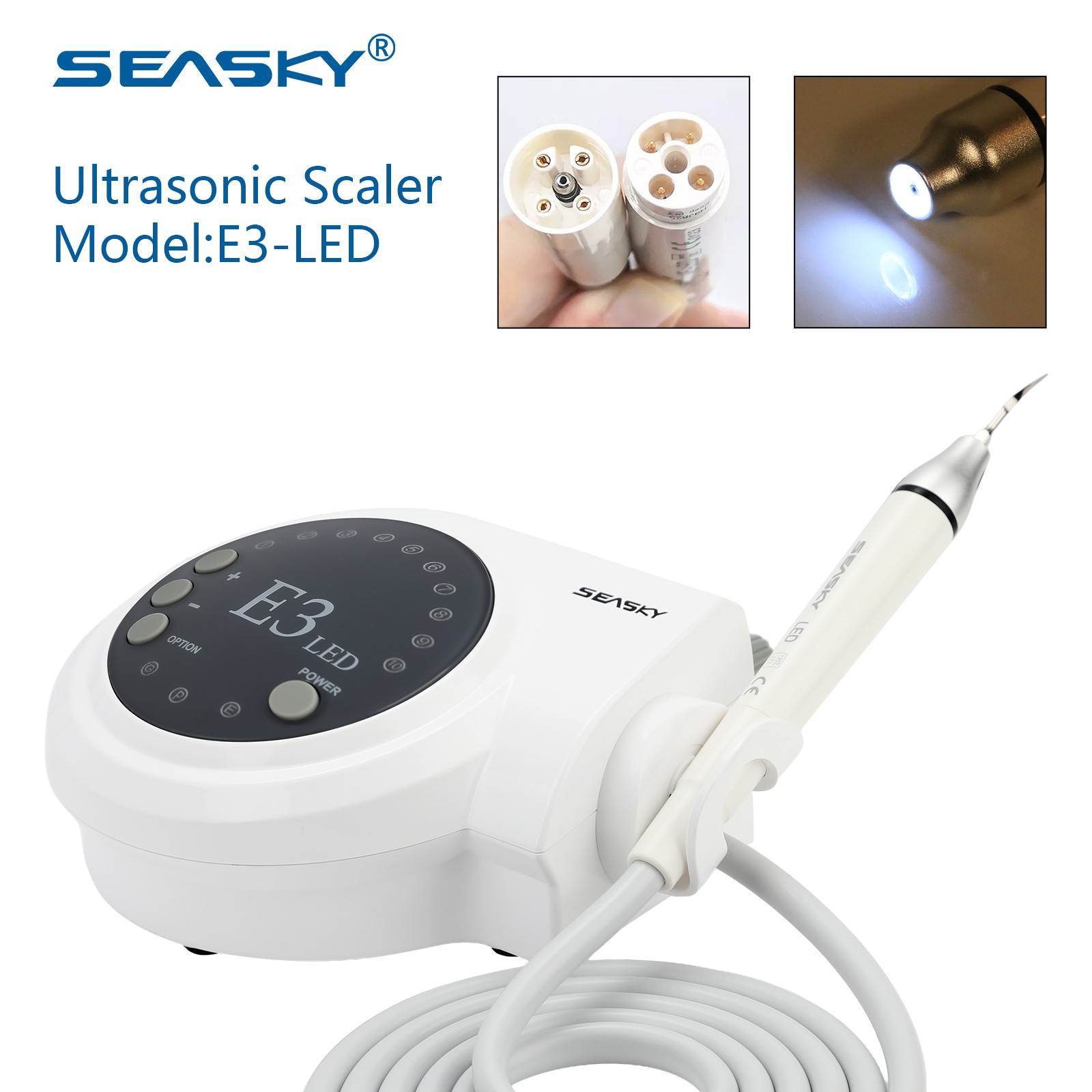 SEASKY Dental Ultrasonic Scaler E3 With LED light Detachable Handpiece & 5 Tips