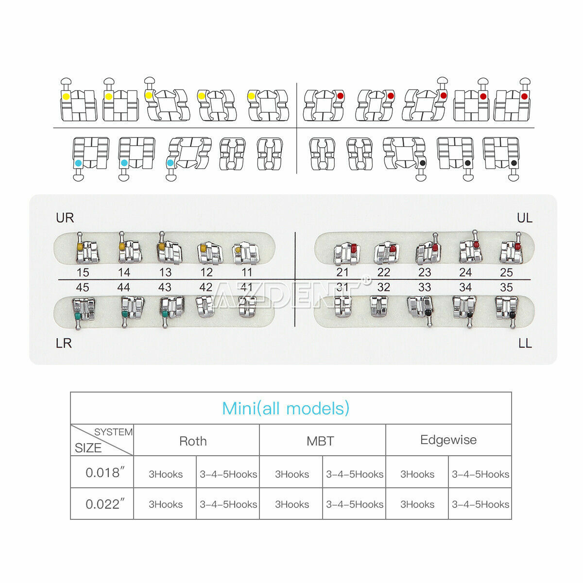 50Set Dental Orthodontic Brackets Metal Braces Mini Roth018 Hook 345 AZDENT